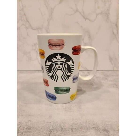 Starbucks 2015 Coffee Cup Dot Collection French 'MACARONS' Rainbow Mug 16oz GUC - Picture 1 of 7